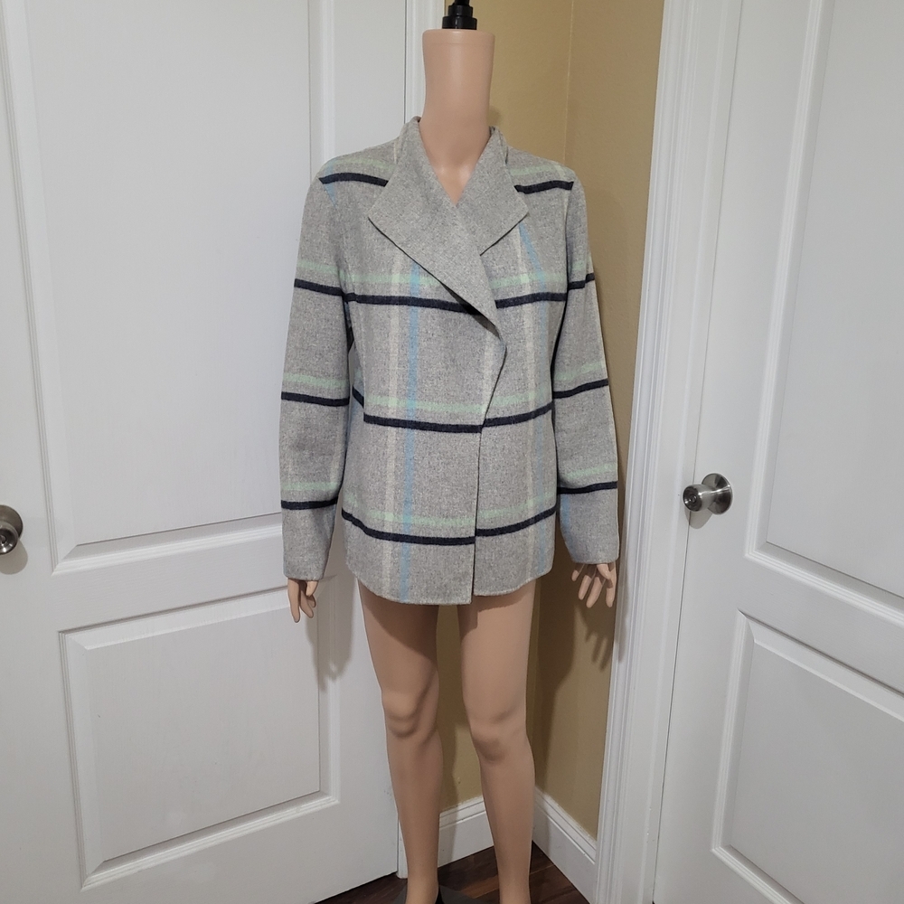 Talbots Gray and Blue Plaid Blazer Pre-own